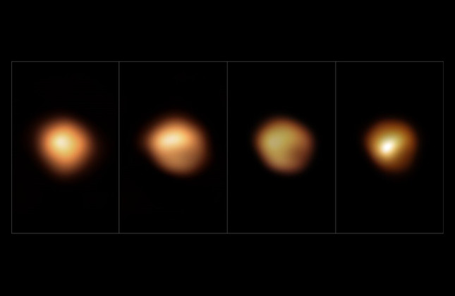 Het oppervlak van Betelgeuze voor, tijdens en na de grote verduistering van 2019/2020.(c) ESO/L. Calçada