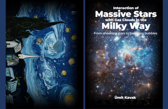 Omslag van het proefschrift van Ümit Kavak. Het linker deel is gemaakt door de Turkse kunstenaar Garip Ay met de speciale Ebru-techniek van verf op water (zie ook het filmpje onderaan).