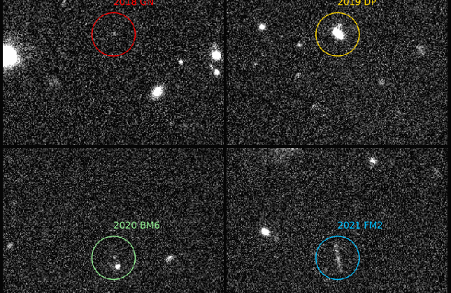 Beelden van vier aardscheerders gemaakt met de OmegaCAM op de VLT Survey Telescope. (klik voor bewegende gif). (c) Teymoor Saifollahi (RUG)/ESO/VST