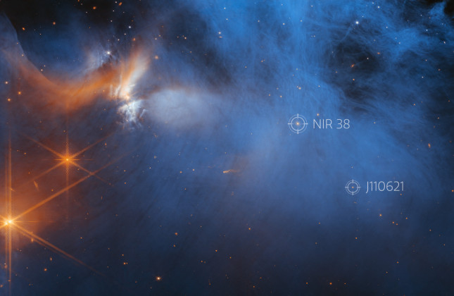 Het stervormingsgebied Chamaeleon I gezien met de Webb-telescoop. (c) ESA/Webb/McClure et al.