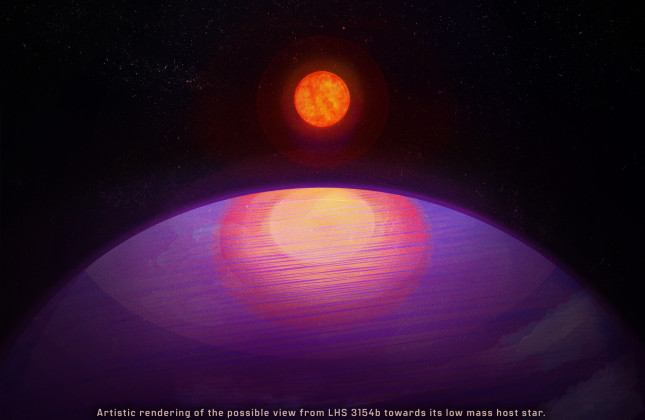 Artistieke impressie van LHS 3154 en de te grote planeet LHS 3154b.