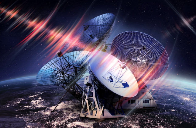 Vier radiotelescopen verzamelden veel heldere snelle radio-uitbarstingen van één herhalende bron - veel meer dan verwacht. Illustratie: Daniëlle Futselaar/artsource.nl