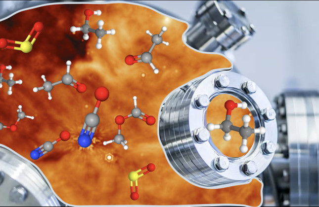 Samengestelde afbeelding van meetkamer, waarnemingen en moleculen. (c) JWST/MIRI, Will Rocha et al.