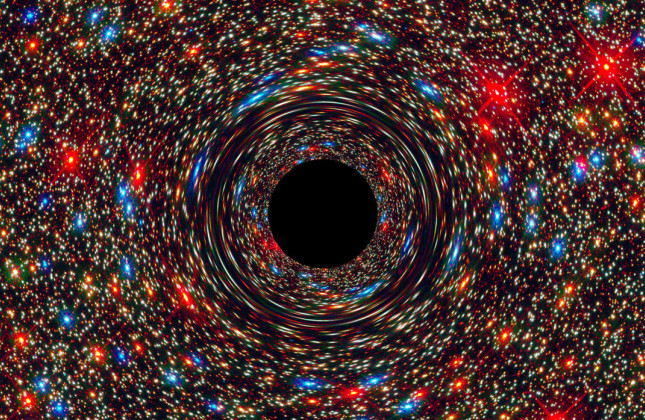 Simulatie van een zwart gat. (c) NASA, ESA, en D. Coe, J. Anderson, en R. van der Marel (STScI)