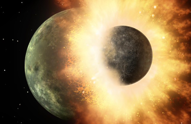 Impressie van de botsing van twee planeten. (c) NASA/JPL-Caltech