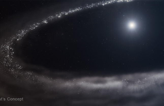 Artist’s impression van de puinschijf rond de ster HD 181327. © NASA, ESA, CSA, STScI, Ralf Crawford (STScI)