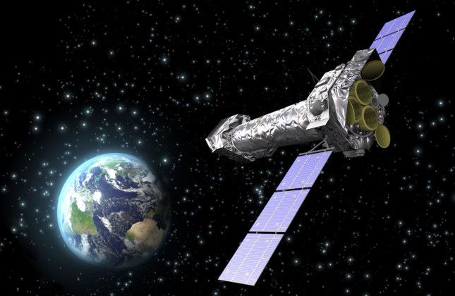 Artist’s impression van de Europese röntgen-ruimtetelescoop XMM-Newton. © ESA-C. CARREAU