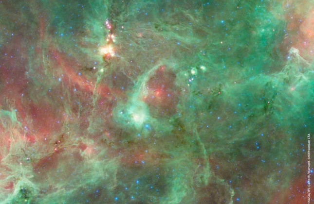 Opname van de ‘Diamantring’ in het stervormingsgebied Cygnus X. © NASA/JPL-Caltech/Harvard Smithonian CfA.