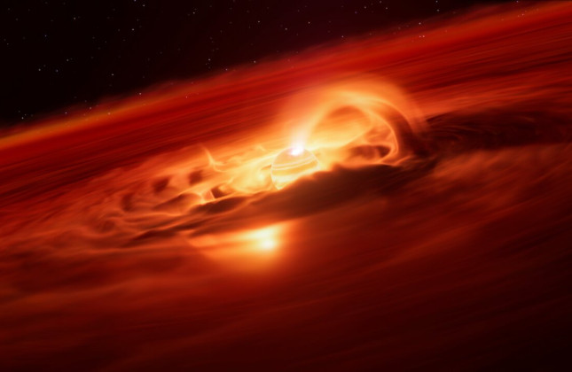 Artist’s impression van zwerfplaneet Cha 1107-7626, die zich op ongeveer 620 lichtjaar van de aarde bevindt. © ESO/L. Calçada/M. Kornmesser