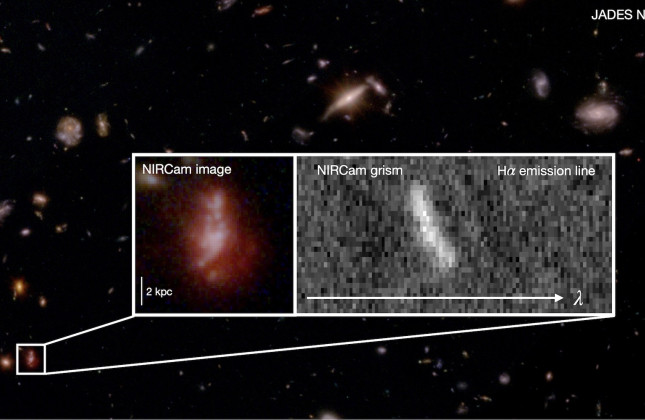 Webb-opname van het zwakke licht van geïoniseerd waterstofgas in verre sterrenstelsels. © NASA, ESA, CSA, STScI, B. Robertson (UC Santa Cruz), B. Johnson (CfA), S. Tacchella (Cambridge), P. Cargile (CfA)