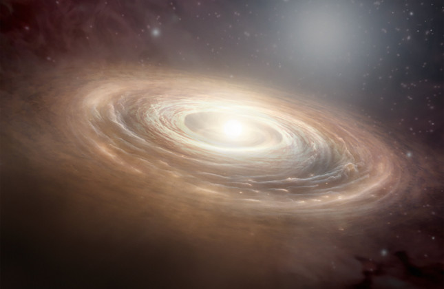 Artist’s impression van een planeetvormende schijf, zoals de dertig schijven die zijn onderzocht voor het ALMA AGE-PRO-onderzoek. © NSF/AUI/NSF NRAO/S.Dagnello