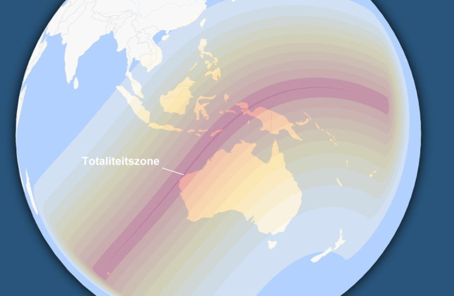 Er is in april ook een zonsverduistering. Helaas alleen zichtbaar in Australië en aanpalende landen.