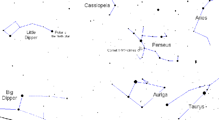 Plaats aan de hemel waar komeet Holmes te zien is. Bron: www.spaceweather.com