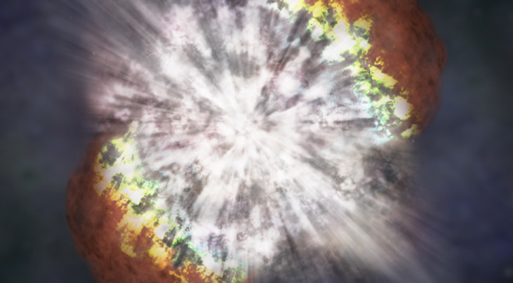 Artist's concept van supernova SN2006gy laat de helderste supernova ooit zien. Hij werd in september 2006 ontdekt in melkwegstelsel NGC 1260 in het sterrenbeeld Perseus. Deze supernova is niet alleen de helderste ooit waargenomen, maar ook de duur van de 