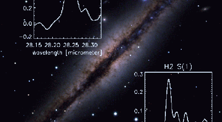 Optical photograph of NGC 891 thanks to Blair Savage, Chris Howk (U. Wisconsin)/N.A.Sharp (NOAO)/AURA/NSF 
ISO-SWS data from Valentijn and van der Werf / SRON Blair Savage, Chris Howk (U. Wisconsin)/N.A.Sharp (NOAO)/AURA/NSF 
ISO-SWS data from Valentijn