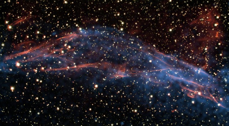 RCW86: De schil van RCW 86. Opname van een deel van de supernovarest RCW86. De opname combineert optische data van ESO’s  VLT met röntgenopnamen van NASA’s Chandra. Credit: ESO/NASA Chandra/Helder

