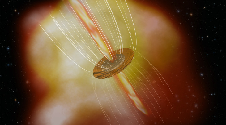 Ook de geboorte van zware sterren wordt door magneetvelden gecontroleerd