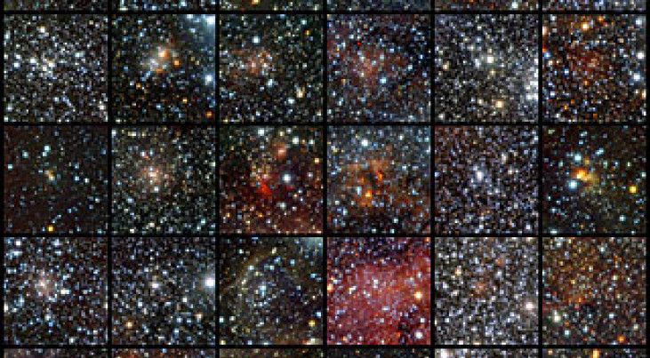 30 van de 96 open sterhopen die met ESO's infrarood-surveytelescoop VISTA zijn gevonden (c) ESO/J. Borissova