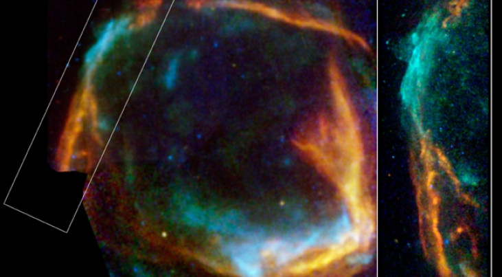 Oudste geregistreerde supernova, ontsluierd door XMM-Newton en Chandra. Dit gecombineerde beeld laat de uitdijende schijf zien die ontstond na de supernovaexplosie. Zowel XMM-Newton als Chandra toont lage-energie röntgenstraling in rood, gemiddelde in gr