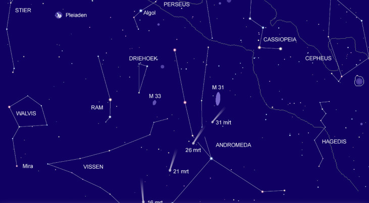 Komeet PANSTARRS aan de westnoordwestelijke avondhemel van 16-31 maart rond 20.30 uur.  Credit: De Koepel/Zenit
