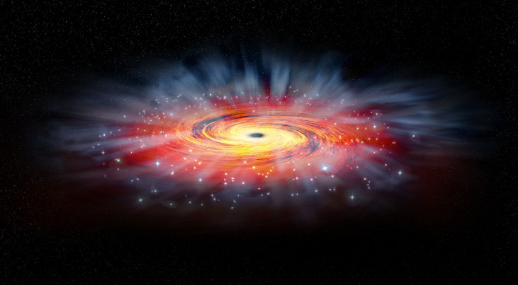 Een artistieke impressie van de omgeving van Sagittarius A*, het superzware zwarte gat in het centrum van de Melkweg. Credit: NASA/CXC/M.Weiss