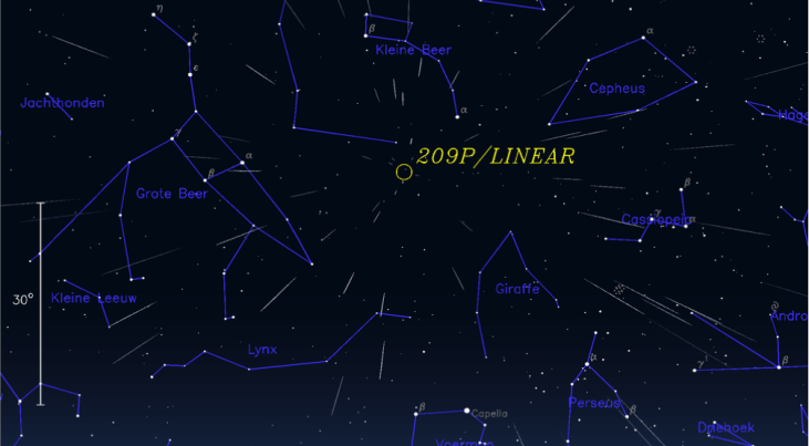 Kaartje van de 209P/LINEAR-meteorenzwerm (c) hemel.waarnemen.com