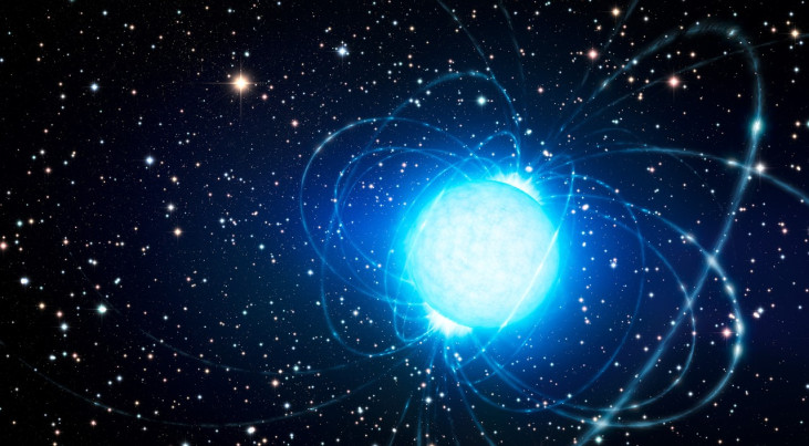 Artistieke impressie van een magnetar. Credit: ESO/L. Calçada/Nick Risinger (skysurvey.org)