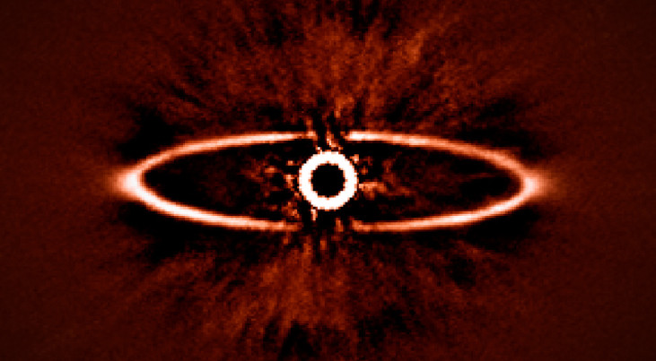 SPHERE-opname van de stofring rond de ster HR 4796A Credit: ESO/J.-L. Beuzit et al./SPHERE Consortium