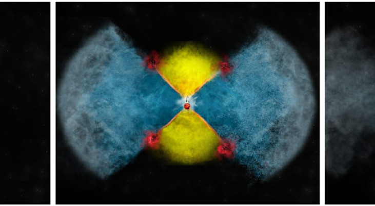 Artist's impression van de explosie in nova Monoceros (V959 Mon).  Credit: Bill Saxton, NRAO/AUI/NSF