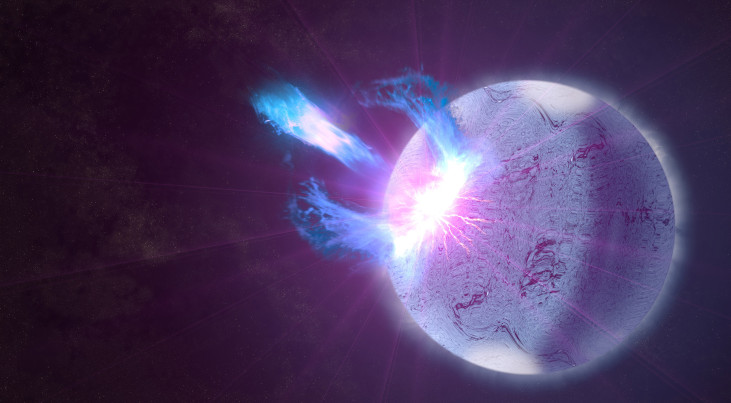 Artistieke impressie van sterbevingen op een magnetar die kleine uitbarstingen veroorzaken. Credit: NASA's Goddard Space Flight Center/S. Wiessinger