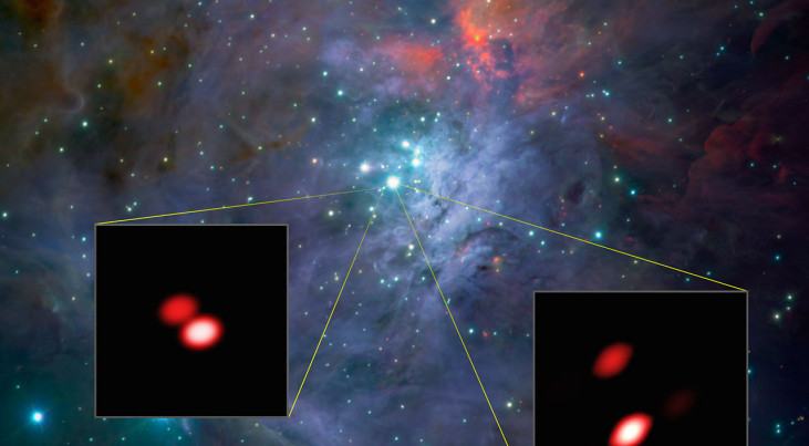 Als onderdeel van de eerste waarnemingen met het nieuwe GRAVITY-instrument heeft het team nauwkeurig gekeken naar de heldere jonge sterren van het zogeheten Trapezium, in het hart van het stervormingsgebied in het sterrenbeeld Orion. Bij deze eerste proef