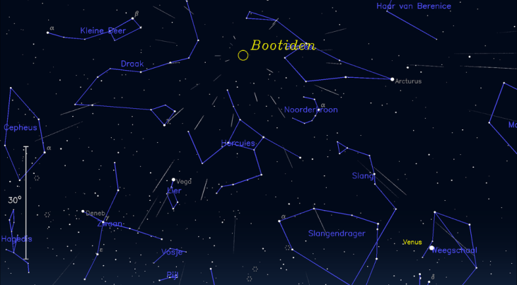 Sterrenregen Boötiden in de nacht van 3 op 4 januari bijzonder gunstig