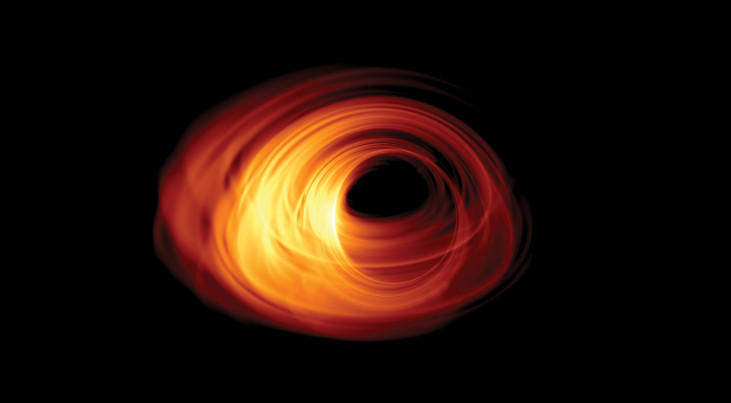 Een zwart gat uit de simulatie van Bronzwaer. (c) Bronzwaer/Davelaar/Moscibrodzka/Falcke
