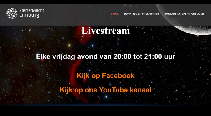 Elke vrijdag: livestream Sterrenwacht Limburg