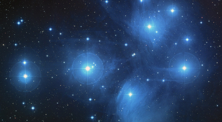 Zevengesternte, gefotografeerd door Ruimtetelescoop Hubble. (c) NASA, ESA, AURA/Caltech, Palomar Observatory