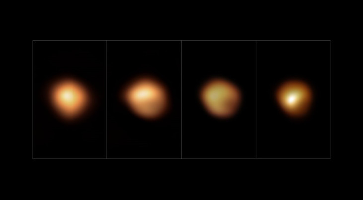 Het oppervlak van Betelgeuze voor, tijdens en na de grote verduistering van 2019/2020.(c) ESO/L. Calçada