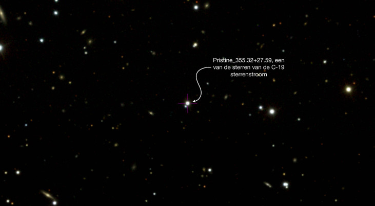 Een van de sterren van de sterrenstroom C-19. Credit: Sloan Digital Sky Survey in de Aladin software (Observatoire Astronomique de Strasbourg)