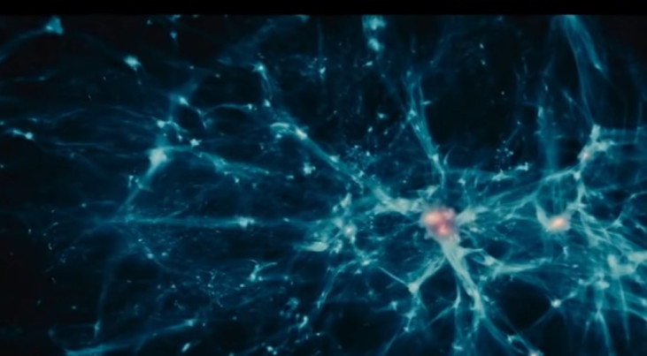Screenshot uit de trailer van de IMAX-film Voyage of Time die gebruikmaakt van de simulaties van het EAGLE-project.