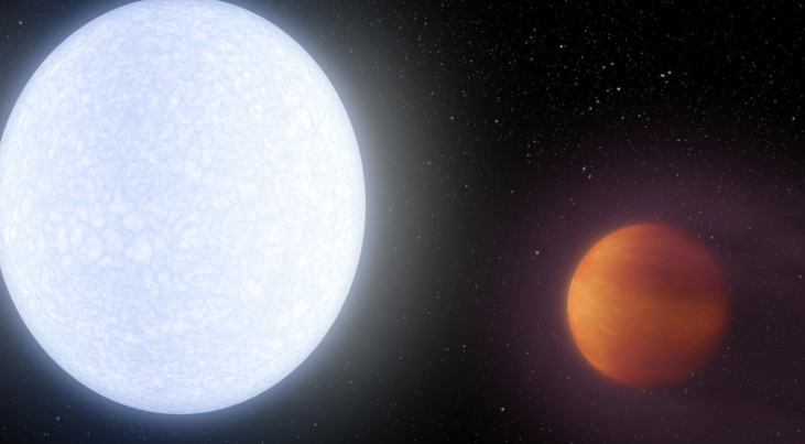 Artistieke weergave van een exoplaneet die om zijn ster draait. (c) NASA/JPL Caltech