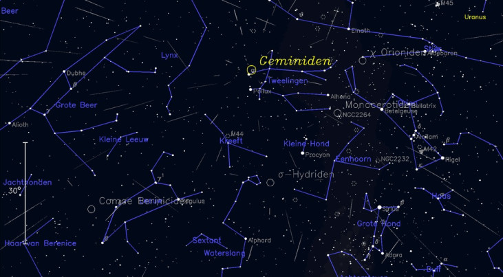 De Geminiden komen eraan op donderdagavond 14 december. (c) Hemel.waarnemen.com