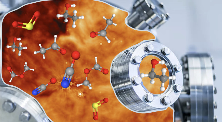 Samengestelde afbeelding van meetkamer, waarnemingen en moleculen. (c) JWST/MIRI, Will Rocha et al.