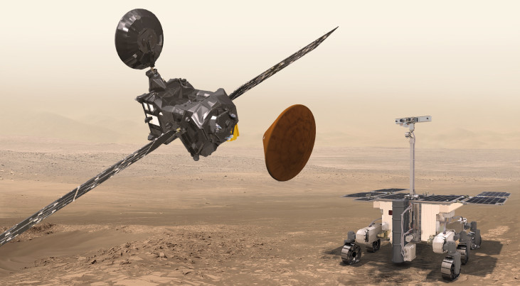 Artistieke weergave van drie ruimte-expedities naar Mars. (c) ESA/ATG medialab 