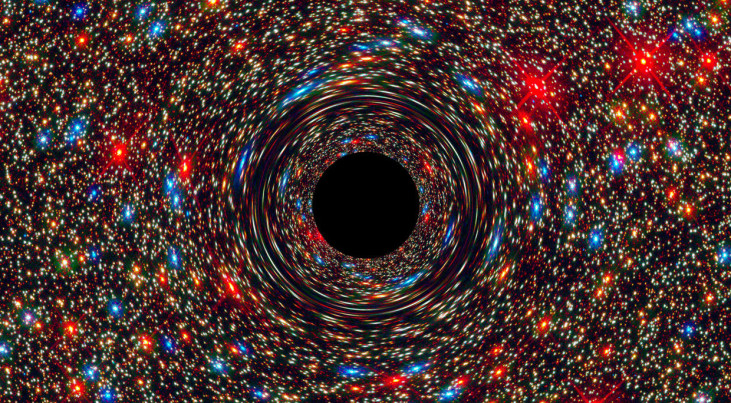Simulatie van een zwart gat. (c) NASA, ESA, en D. Coe, J. Anderson, en R. van der Marel (STScI)