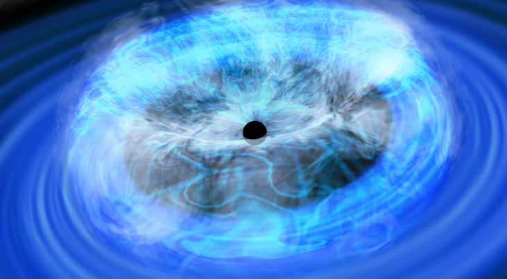Artistieke weergave van de donutachtige corona rond een superzwaar zwart gat.  (c) RIKEN 
