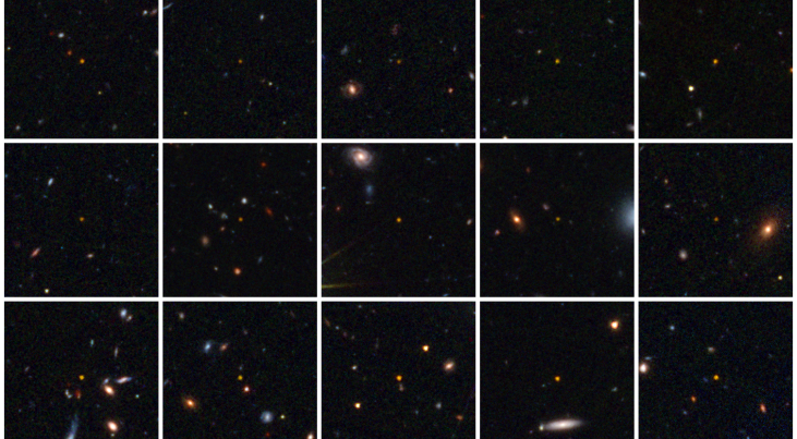 15 van de 31 verre quasars die Euclid ontdekte (de stipjes in het midden van iedere afbeelding). (c) ESA/Euclid/Euclid Consortium/NASA, image processing by the Euclid Science Ground Segment and Antoine Basset (CNES)
