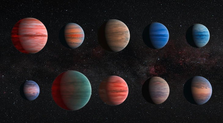 Impressie van verschillende exoplaneten.