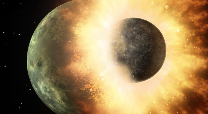 Impressie van de botsing van twee planeten. (c) NASA/JPL-Caltech