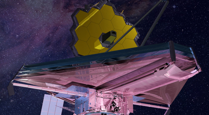 Artistieke weergave van de James Webb Space Telescope. (c) Northrop Grumman