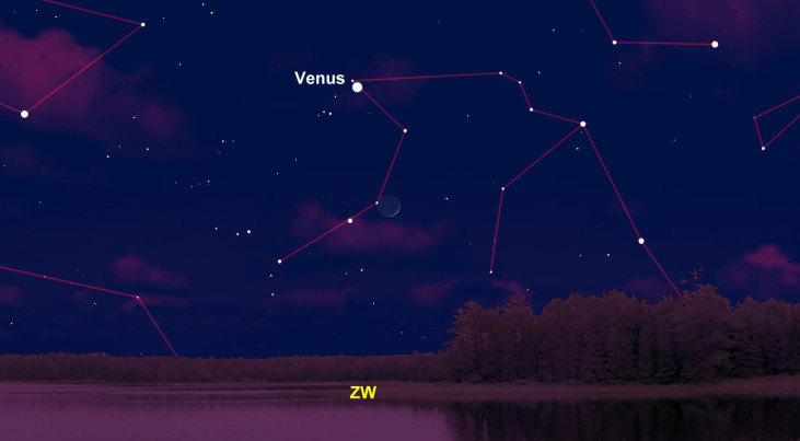 27 januari: maansikkel onder Venus (avond)