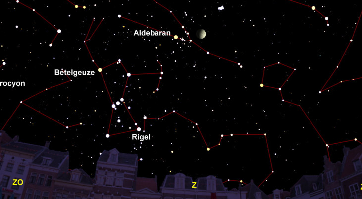 3 februari: Maan-Aldebaran (avond)